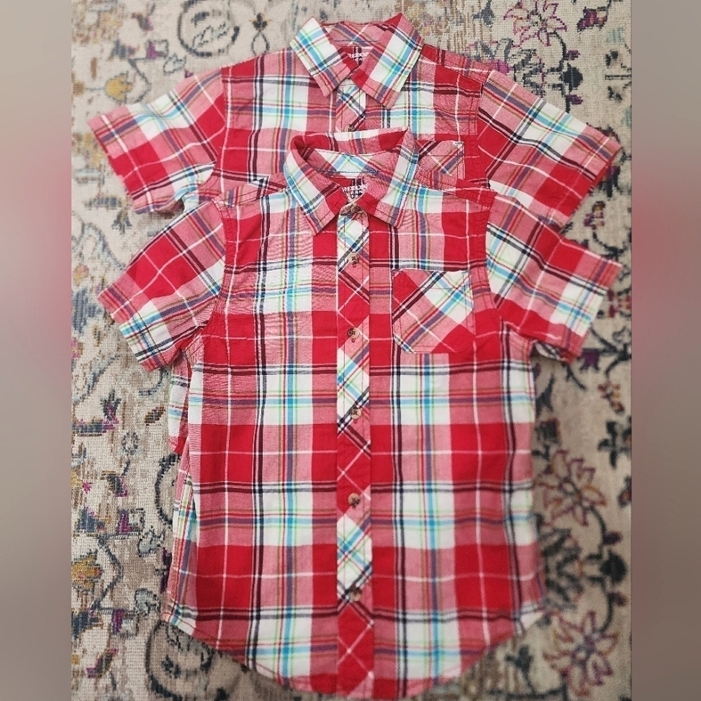 Arizona Jean Co Red Plaid Button Front Shirt Boys Size 6 (Price Per Shirt)